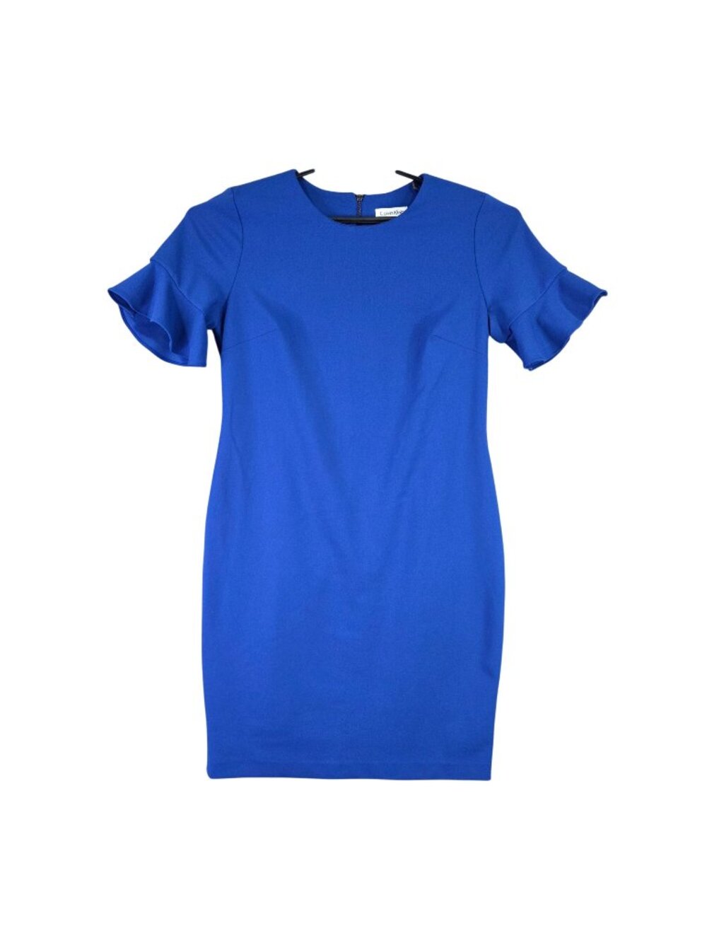 Womens Calvin Klein Blue Ruffle Sleeve Sheath Dress Polyester Spandex Size 12